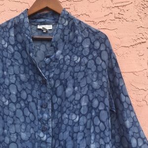 Evan-Picone Blue Silk Button Down Blouse Size 12